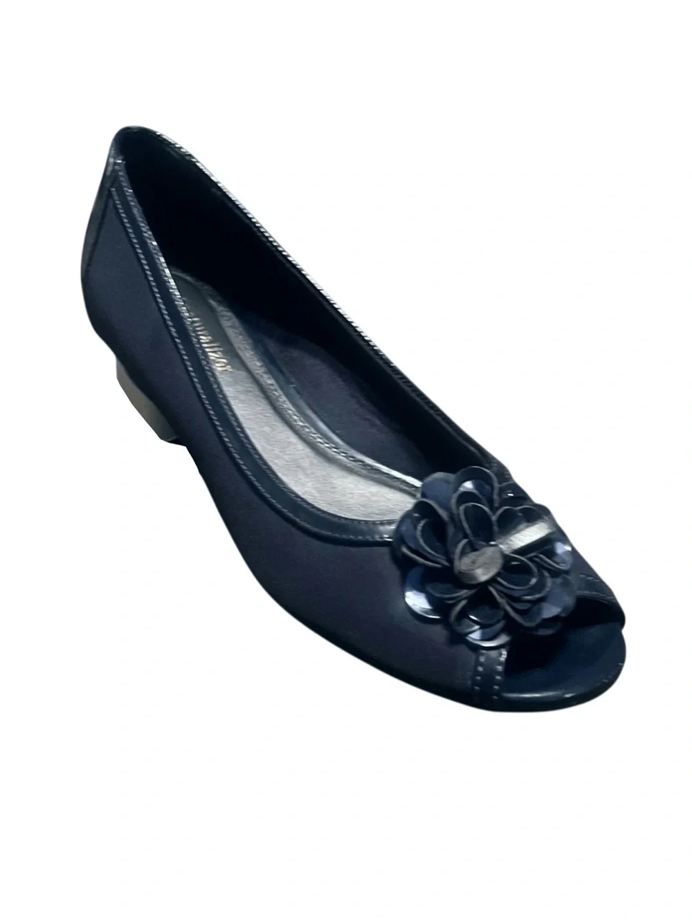 Naturalizer Navy Peep-Toe Ballet Flat with Decorative Flower Sz 8